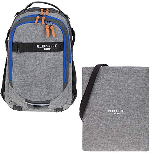 2 Teile Set ELEPHANT Schulrucksack Hero Signature Rucksack + Turnbeutel Attach Bag (Two Tone Grey-Blue (Grau-Blau)) von Elephant