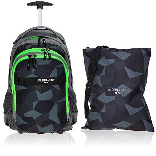 Elephant 2 Teile Set Trolley Hero Signature Trolleyrucksack 12610 + Turnbeutel Attach Bag (Cyber Camo Grün) von Elephant