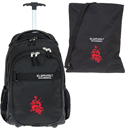 2 Teile Set: ELEPHANT Trolley Hero Signature Trolleyrucksack 12646 + Turnbeutel Attach Bag (Dragon Schwarz) von Elephant