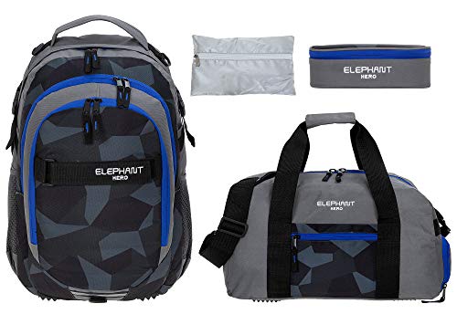 4 Teile Set Rucksack Jungen Schulrucksack Elephant Signature 12770 Cyber Camo Blau rsmr (Cyber Camo Blau) von Elephant