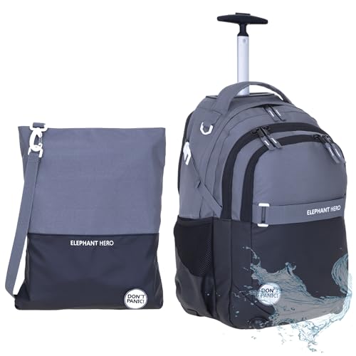 Elephant 2 Teile SET Trolley HERO SIGNATURE Trolleyrucksack + Turnbeutel ATTACH Bag (Color Block Anthrazit Schwarz 13048) von Elephant