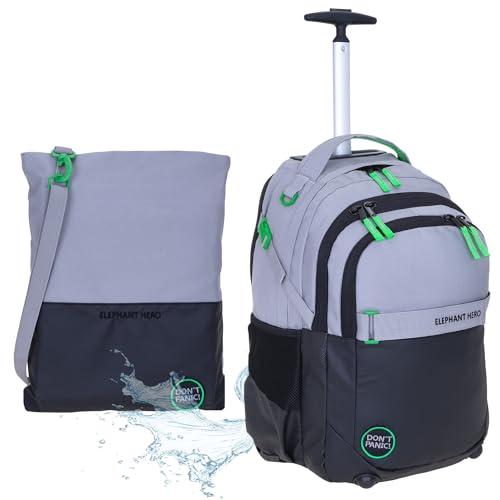 Elephant 2 Teile SET Trolley HERO SIGNATURE Trolleyrucksack + Turnbeutel ATTACH Bag (Color Block Grau Grün 13048) von Elephant