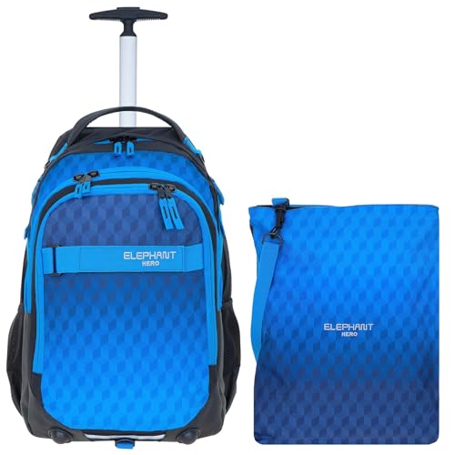 Elephant 2 Teile SET Trolley HERO SIGNATURE Trolleyrucksack + Turnbeutel ATTACH Bag (Dark Blue Cube 12869) von Elephant