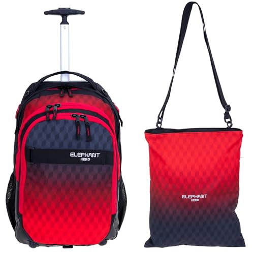 Elephant 2 Teile Set Trolley Hero Signature Trolleyrucksack + Turnbeutel Attach Bag (Red Cube 12869) von Elephant