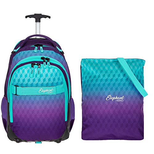 Elephant 2 Teile Set Trolley Hero Signature Trolleyrucksack 12610 + Turnbeutel Attach Bag (Violet Cube (Lila-Türkis)) von Elephant