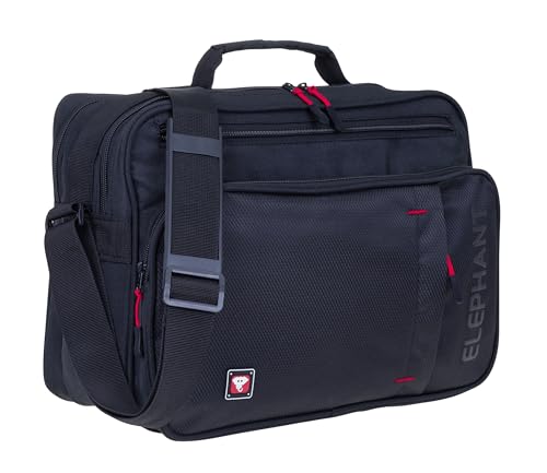 Elephant Flugumhänger Arbeitstasche Reisetasche Tasche Herren Damen Bürotasche Umhängetasche DIN A4 Schultertasche Handgepäcktasche Handgepäck Pilotentasche Dark + Etui (QUERFORMAT 3625 Schwarz ROT) von Elephant