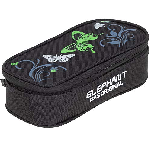 Elephant Mäppchen Butterfly Mädchen Etui Federtasche Mäppchenbox Pennal Schülermäppchen Pencil case Box Large 12675 (Butterfly Black Green) von Elephant