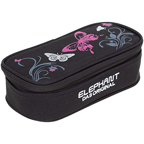Elephant Mäppchen Butterfly Mädchen Etui Federtasche Mäppchenbox Pennal Schülermäppchen Pencil case Box Large 12675 (Butterfly Black Pink) von Elephant