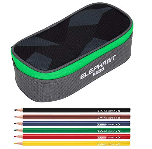 Elephant Mäppchen Mädchen Etui Federtasche Mäppchenbox groß Pennal Schülermäppchen Pencil case Box Large 12775 + 6 Stifte (Cyber Camo Grün) von Elephant