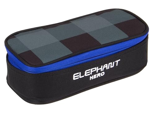 Elephant Mäppchen Mädchen Etui Federtasche Mäppchenbox groß Pennal Schülermäppchen Pencil case Box Large 12800 + 6 Stifte (Plaid Blau (Karo Grau Blau Schwarz)) von Elephant