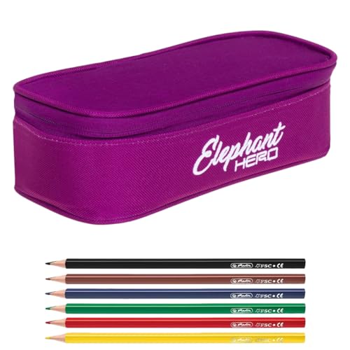 Elephant Mäppchen Mädchen Etui Federtasche Mäppchenbox groß Pennal Schülermäppchen Pencil case Box Large 12800 + 6 Stifte (Wild Berry 12996) von Elephant