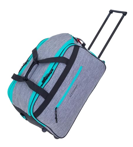 Elephant Reisetrolley Weekender Duffle Travel 55 cm Trolley Reise Damen Herren Handgepäck Reisetasche Rollen (Grau-Türkis 13030) von Elephant