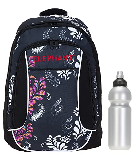 Elephant Rucksack Damen Mädchen Freizeitrucksack Black Paisley Arbeitstasche Daypack backpack A4 3774 Schwarz + Trinkflasche von Elephant