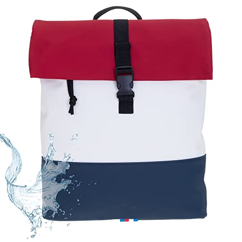 ELEPHANT Rucksack Damen Takskal Fashion small Damenrucksack Mini Tablet PC Tasche Handtasche Plane Geheimfach Frauen Medium 12820 + Schlüsseletui (tricolor blue/red/white (blau - rot - weiss)) von ELEPHANT