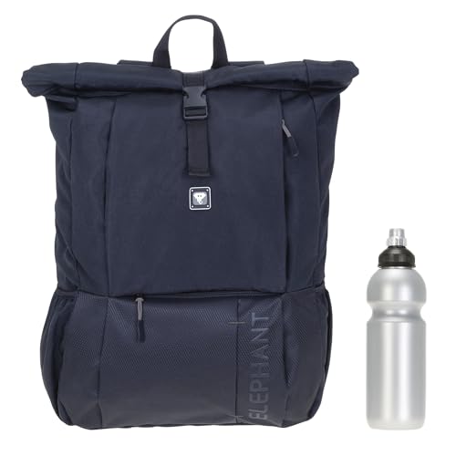 Elephant Rucksack Daypack Kurierrucksack Herren Damen A4 Large Laptop Tasche Laptoprucksack Geheimfach Anti-Theft Freizeitrucksack Fahrrad Roll-Top Bag 3626 FF + Flasche (Schwarz GRAU) von Elephant