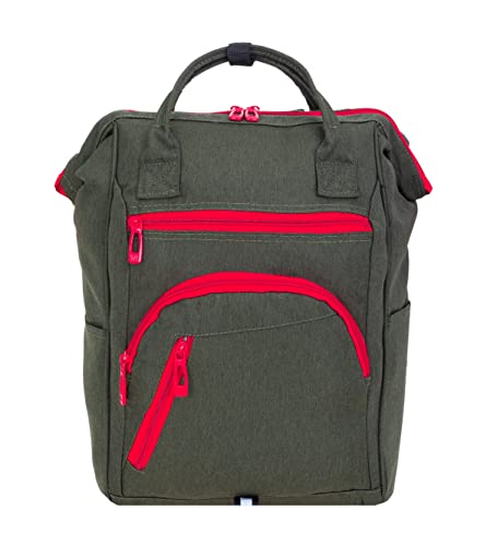 Elephant Rucksack Finn Twice Tasche A4 Daypack Bürorucksack Damen Herren Freizeitrucksack 12830 Auswahl (Oliv Zip Red) von Elephant