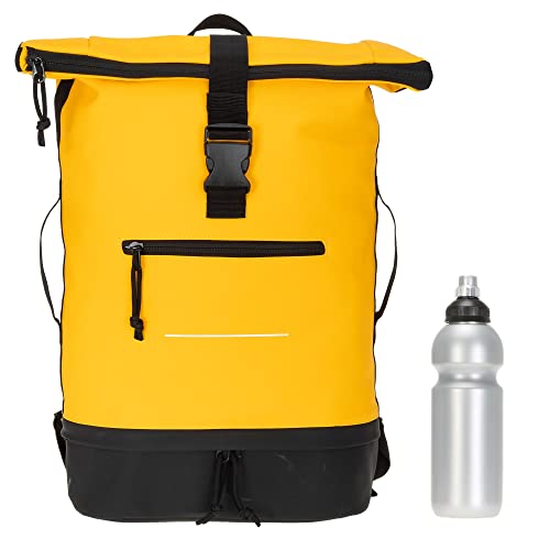 Elephant Rucksack Herren Damen Plane Time Bag COMP Fahrradrucksack Kurierrucksack Roll-Top A4 mit Laptopfach, Bodenfach 12823 + Flasche (Bi Color GES (gelb-schwarz)) von Elephant