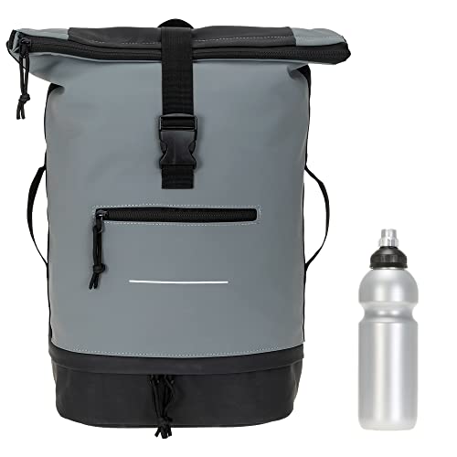 Elephant Rucksack Herren Damen Plane Time Bag COMP Fahrradrucksack Kurierrucksack Roll-Top A4 mit Laptopfach, Bodenfach 12823 + Flasche (Bi Color GS (grau-schwarz)) von Elephant