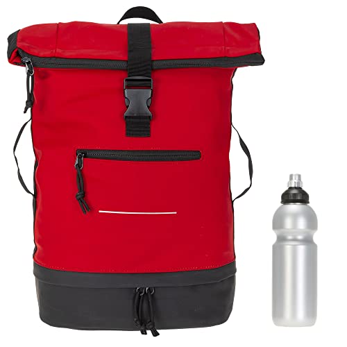 Elephant Rucksack Herren Damen Plane Time Bag COMP Fahrradrucksack Kurierrucksack Roll-Top A4 mit Laptopfach, Bodenfach 12823 + Flasche (Bi Color RS (rot-schwarz)) von Elephant