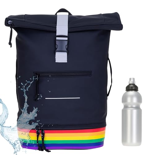 Elephant Rucksack Herren Damen Plane Time Bag COMP Fahrradrucksack Kurierrucksack Roll-Top A4 mit Laptopfach, Bodenfach 12823 + Flasche (Bi Color Rainbow (multi-schwarz)) von Elephant