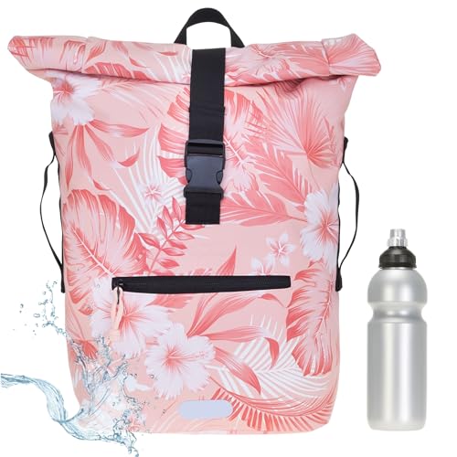 Rucksack Herren Plane Time Bag Kurierrucksack Roll-Top Fahrradrucksack Sport Fitness Damen 23 Liter A4 12821 + Flasche (12818 Coral Flower (3)) von Elephant