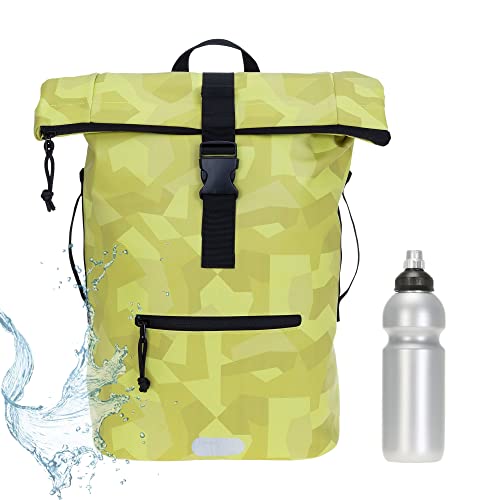 Elephant Rucksack Herren Plane Time Bag Kurierrucksack Roll-Top Fahrradrucksack Sport Fitness Damen 23 Liter A4 12821 + Flasche (12824 Cyber Camo Gelb) von Elephant