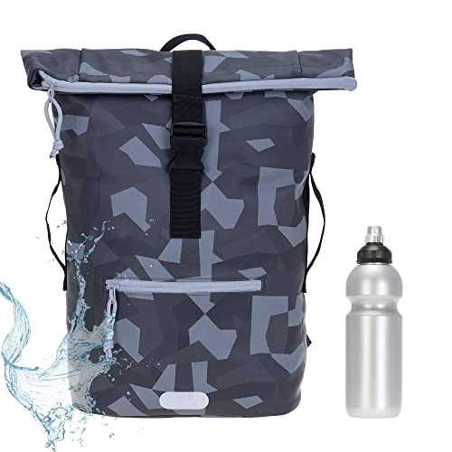 Elephant Rucksack Herren Plane Time Bag Kurierrucksack Roll-Top Fahrradrucksack Sport Fitness Damen 23 Liter A4 12821 + Flasche (12824 Cyber Camo Schwarz) von Elephant