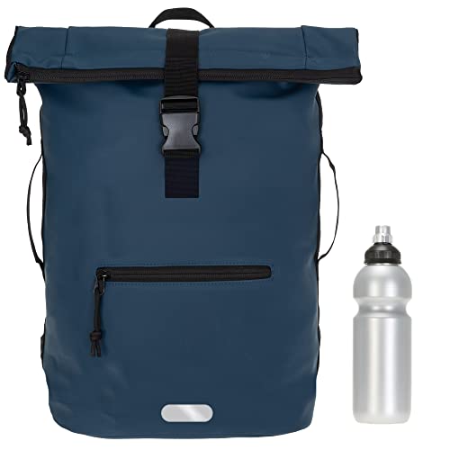 Rucksack Herren Plane Time Bag Kurierrucksack Roll-Top Fahrradrucksack Sport Fitness Damen 23 Liter A4 12821 + Flasche (12825 Dark Blue Uni) von Elephant