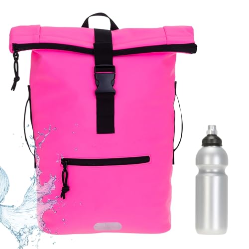 Elephant Rucksack Herren Plane Time Bag Kurierrucksack Roll-Top Fahrradrucksack Sport Fitness Damen 23 Liter A4 12821 + Flasche (12825 Neon Pink Magenta) von Elephant