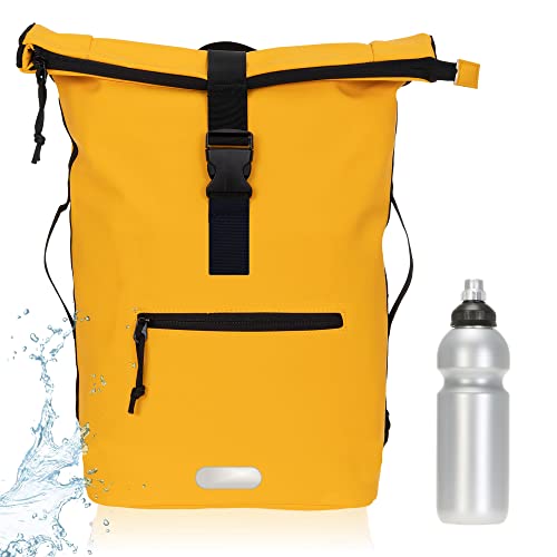 Elephant Rucksack Herren Plane Time Bag Kurierrucksack Roll-Top Fahrradrucksack Sport Fitness Damen 23 Liter A4 12821 + Flasche (12825 Yellow Uni) von Elephant