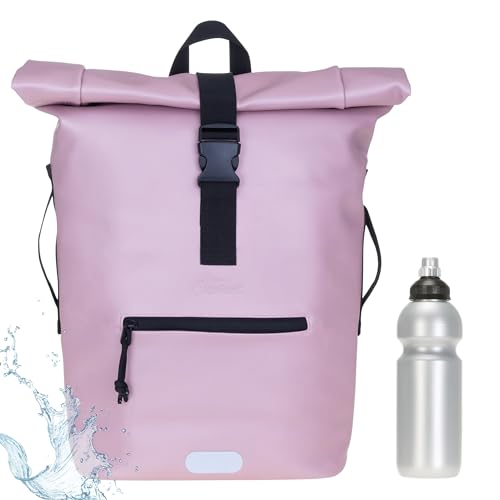 Rucksack Herren Plane Time Bag Kurierrucksack Roll-Top Fahrradrucksack Sport Fitness Damen 23 Liter A4 12821 + Flasche (Rosa Metallic 13074) von Elephant