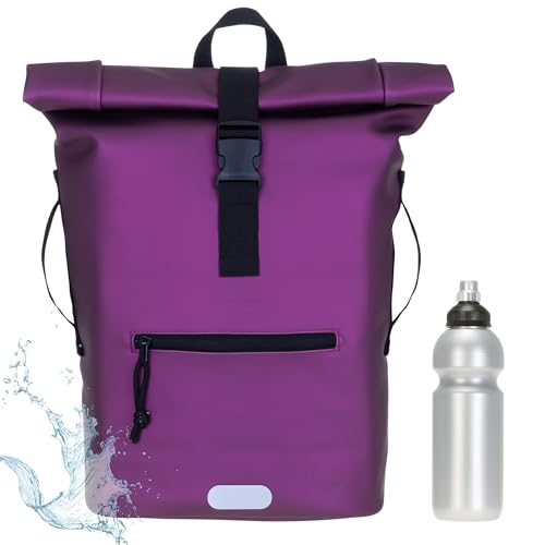 Rucksack Herren Plane Time Bag Kurierrucksack Roll-Top Fahrradrucksack Sport Fitness Damen 23 Liter A4 12821 + Flasche (Violett Berry Metallic 13074) von Elephant