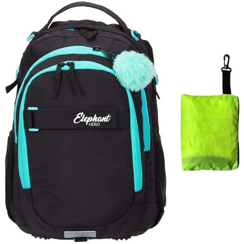 Elephant Schulrucksack Hero Signature Rucksack Schultasche Schulmappe Daypack Mädchen mit Regenhülle +r (Tiff Türkis 13015 (Türkis Black)) von Elephant