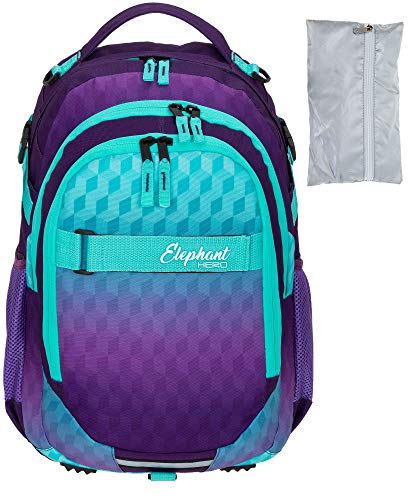 Elephant Schulrucksack Hero Signature Rucksack Schultasche Schulmappe Daypack Mädchen mit Regenhülle +r (Violet Cube (Lila-Türkis)) von Elephant