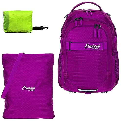 Schulrucksack Jungen Mädchen ab 3. Klasse Schule Tasche Brustgurt Schultasche Rucksack mit Sportbeutel Attach Bag und Regenhülle Premium 3 Teile Set Auswahl rtp (Wild Berry 12993) von Elephant