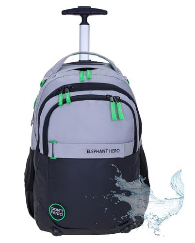 Elephant Trolley Jungen Mädchen Schultrolley Hero Signature Schulranzen Trolly Rucksack (Color Block Grau Grün 13048) von Elephant