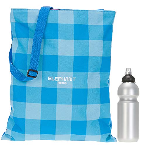 Elephant Turnbeutel Sportbeutel Hero Signature Attach Bag Tasche fixierbar Jungen Mädchen Auswahl passt zu Cyber Camo, Two Tone, Flower, Cube oder Plaid + Trinkflasche (Plaid Aqua 12371) von Elephant