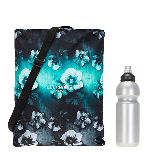 Elephant Turnbeutel Sportbeutel Hero Signature Attach Bag Tasche fixierbar Jungen Mädchen Auswahl passt zu Cyber Camo, Two Tone, Flower, Cube oder Plaid + Trinkflasche (Türkis Flower Verlauf 12802) von Elephant