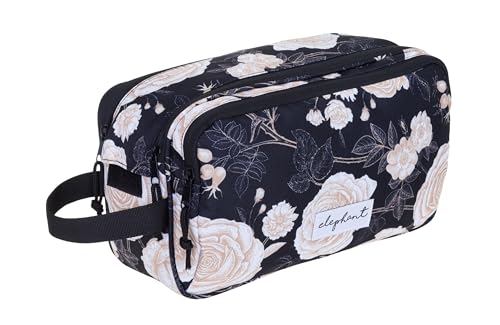 Kulturbeutel Damen Kosmetiktasche Beautycase Travel Flower Washbag Reise Kulturtasche groß geräumig viele Fächer Reise Tasche Sauna (Black Flower (schwarz) 13022) von Elephant