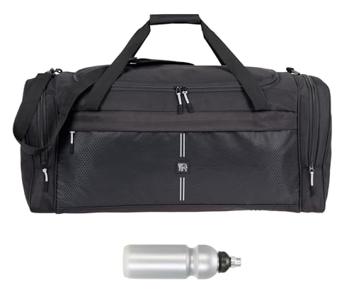 Sporttasche Herren Reisetasche Saunatasche Damen Maxi XL 70 cm 65 L Nassfach Schuhfach Sport Fitness Sauna Gym Bag Tasche sehr groß 1036 + Trinkflasche (Black (schwarz)) von Elephant