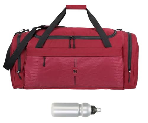 Sporttasche Herren Reisetasche Saunatasche Damen Maxi XL 70 cm 65 L Nassfach Schuhfach Sport Fitness Sauna Gym Bag Tasche sehr groß 1036 + Trinkflasche (Bordeaux Red (dunkelrot-schwarz)) von Elephant