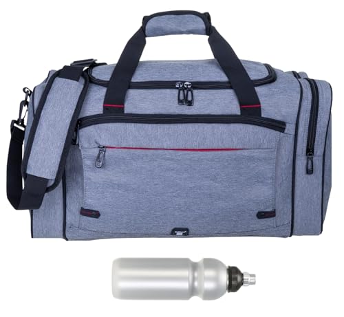 Sporttasche Reisetasche groß Damen Herren Large 53 cm 40 L Nassfach Sport Fitness Sauna Gym Bag Fitnesstasche Tasche groß Accent 1356 Large + Trinkflasche (Grau (Hellgrau)) von Elephant