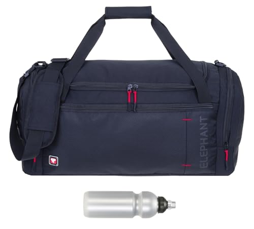 Sporttasche groß Damen Herren Large 56 cm 45 Nassfach Reisetasche Sport Fitness Sauna Saunatasche Schwimmtasche Tasche Freizeittasche Sports Bag groß Elephant Dark L 3627 + Trinkflasche (Schwarz ROT) von Elephant