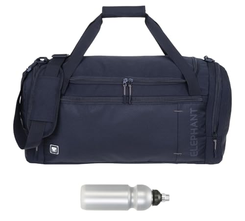 Sporttasche groß Damen Herren Large 56 cm 45 Nassfach Reisetasche Sport Fitness Sauna Saunatasche Schwimmtasche Tasche Freizeittasche sports bag groß Elephant Dark L 3627 + Trinkflasche (Schwarz GRAU) von Elephant