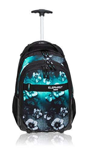 Elephant Trolley Jungen Mädchen Schultrolley Hero Signature Schulranzen Trolly Rucksack (Flower Türkis-Schwarz Verlauf) von Elephant