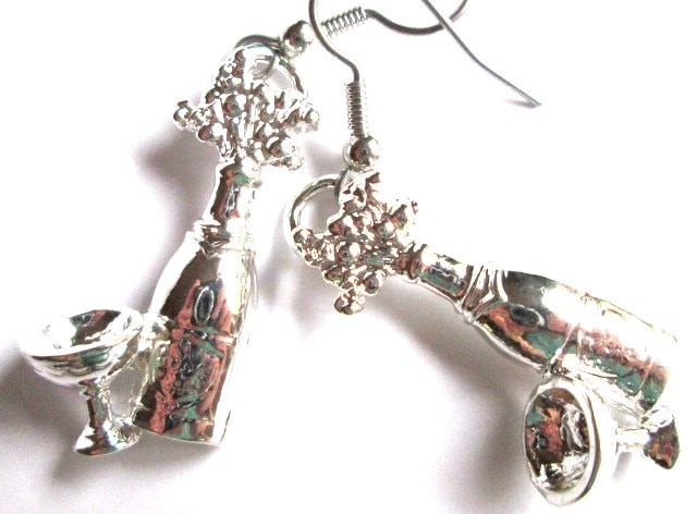 Silber Champagner Silvester Ohrringe - Feiern 2023 Nye Abschlussfeier Hochzeit Jubiläum von ElephantBeads
