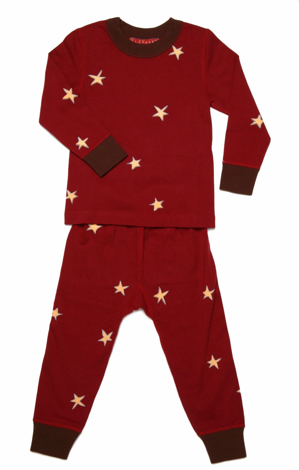 Schlafanzug, Rote Sterne Aus 100% Bio-Baumwolle, Tolle Farbkombi, Unisex von ElephantKids