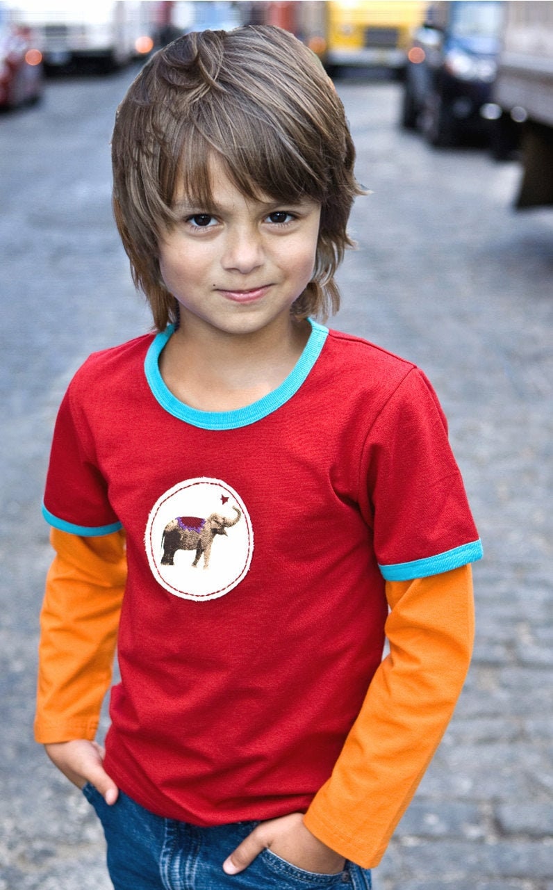 T-Shirt Ganz Aus Baumwolle. Elefant Aufnäher Lange Ärmel T von ElephantKids
