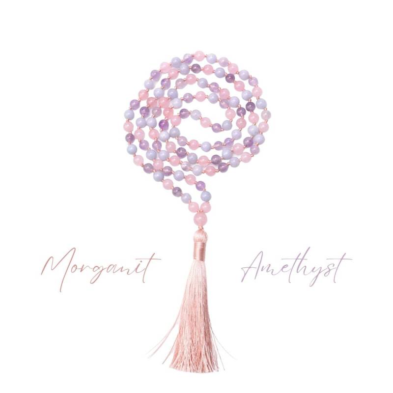 Amethyst Morganit Malakette Edelsteinschmuck | 108 Perlenkette Yogaschmuck Meditationskette Damen Halskette Geschenk von ElephanthouseDesign