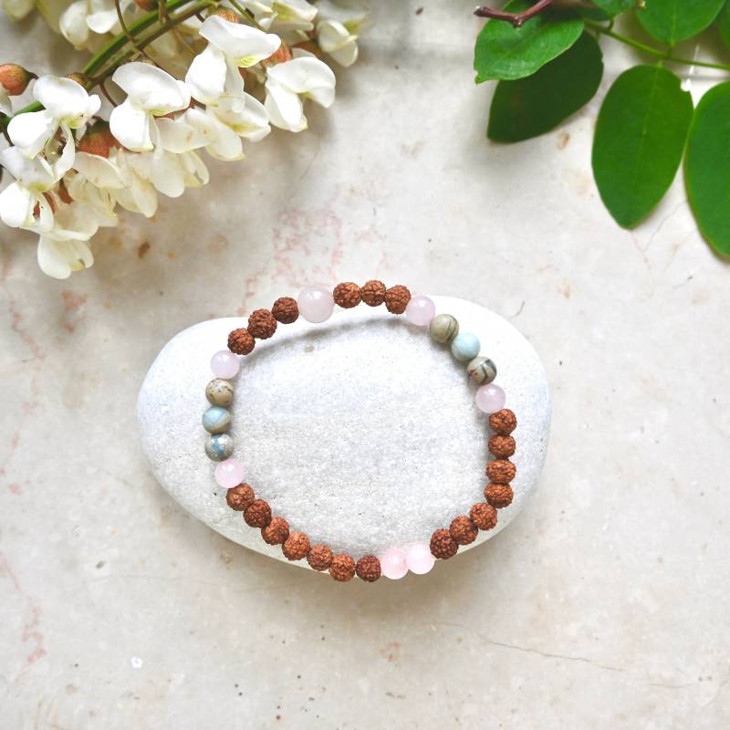 Rudraksha Love Armband | Bracelet Aus Echten Rudraksha Perlen Mit Rosenquarz Perlenarmband Yoga Schmuck Geschenk Freund Freundin Mutter von ElephanthouseDesign